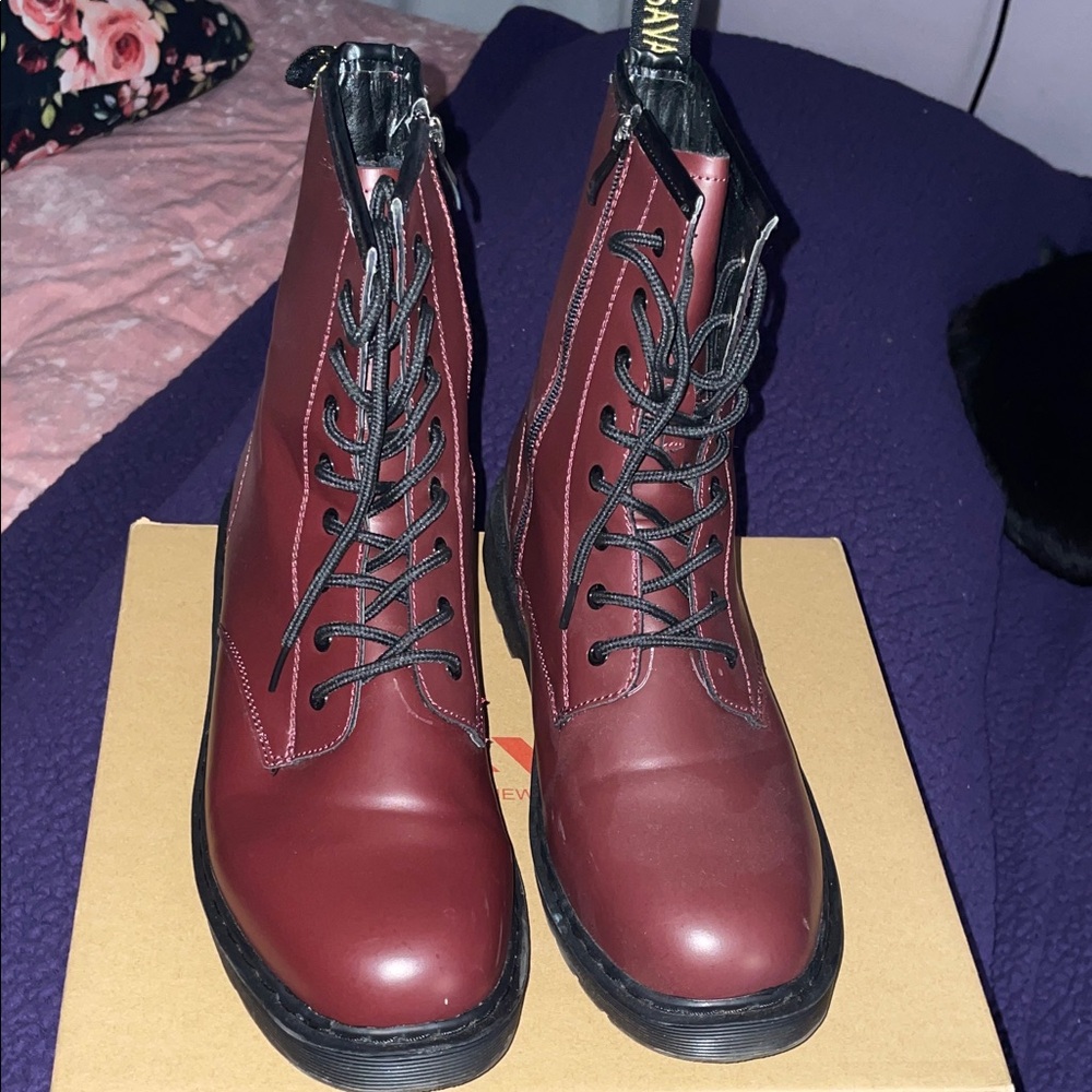 SAVAII Burgundy Vegan Combat Boots Like New! Goth Punk Grunge Festival Club